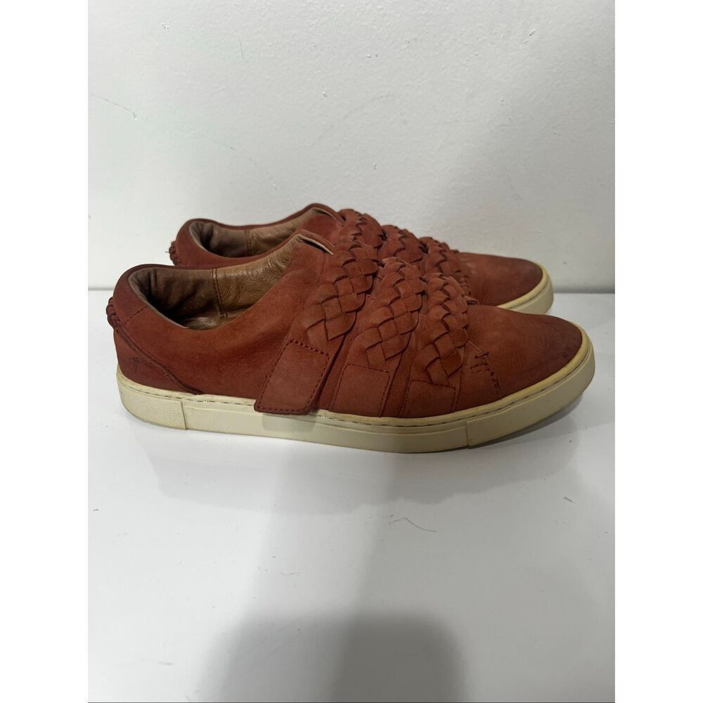 Frye Pink Red Braided Leather Slip On Sneaker Loafers Sz 7.5M
